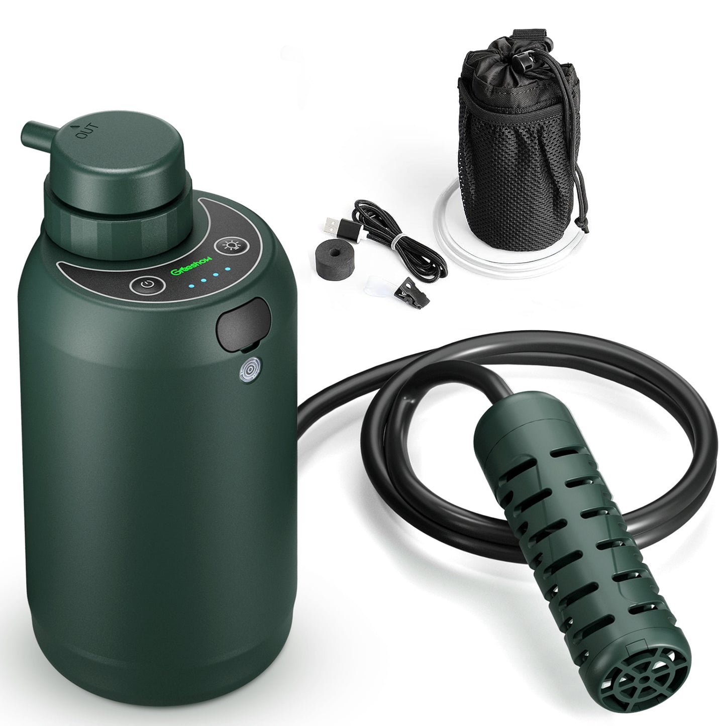 GreeShow 電動携帯浄水器｜アウトドア サバイバル浄水器 USB電動 災害防災用  GS-2801インクグリーン