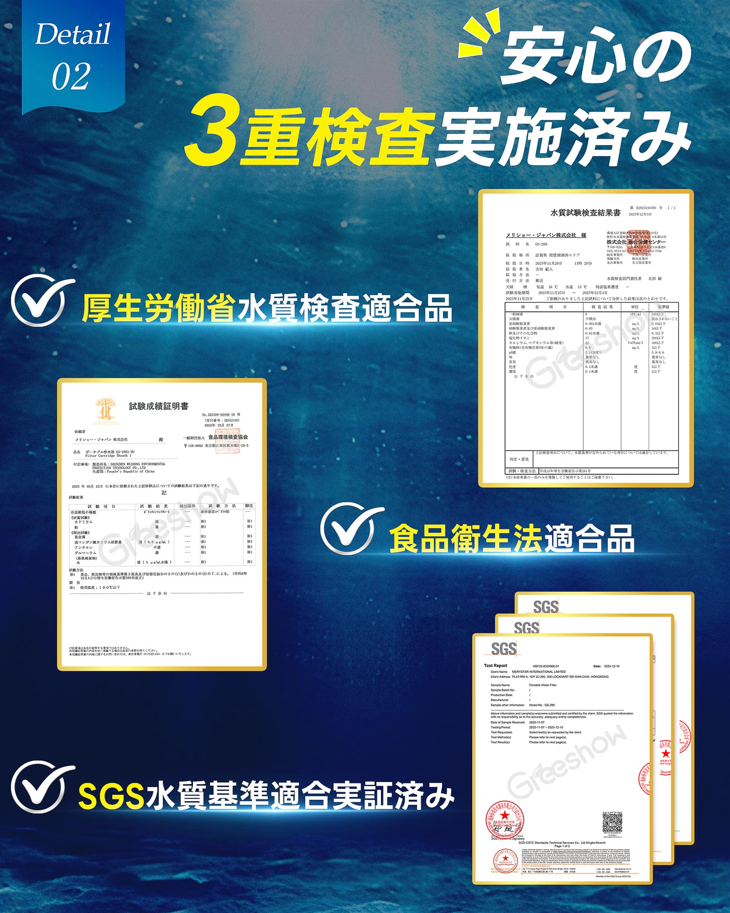 【2025年新モデル】Greeshow 携帯浄水器 アウトドア 防災 フィルター交換不要 8000L大容量 中空糸膜フィルター採用 軽量コンパクト 非常用 アウトドア キャンプ 登山 給水バッグ付属 ポータブル浄水器 GS-289