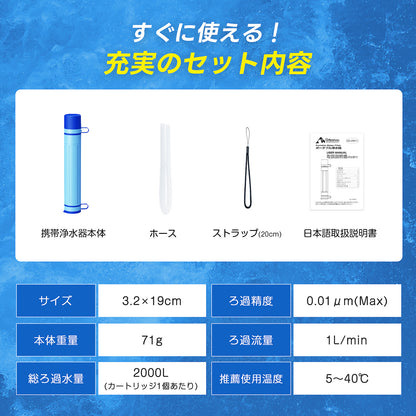 Greeshow 携帯浄水器ストロー型 ｜ストロー型携帯浄水器 濾過器 アウトドア キャンプ 非常用 防災グッズ 簡易浄水器 登山用 地震 災害用 軽量コンパクト BPAフリー フィルター交換可能 再利用可能 【日本正規品】GS-28H1