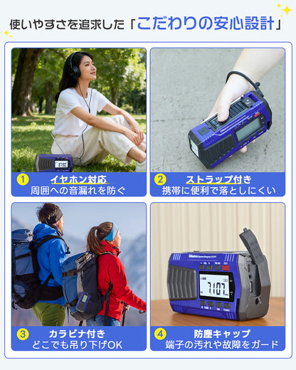 Greeshow 防災ラジオ 多機能 手回しラジオ デジタル選局 FM/AM/SWラジオ 高感度 5000mAh usb充電式 ソーラー充電 SOSサイレン 防災グッズ 災害用 小型 携帯 キャンプ 緊急用 非常用 防水 スマホ急速充電可能 懐中電灯 防災士推奨 GS-2901 ブルー