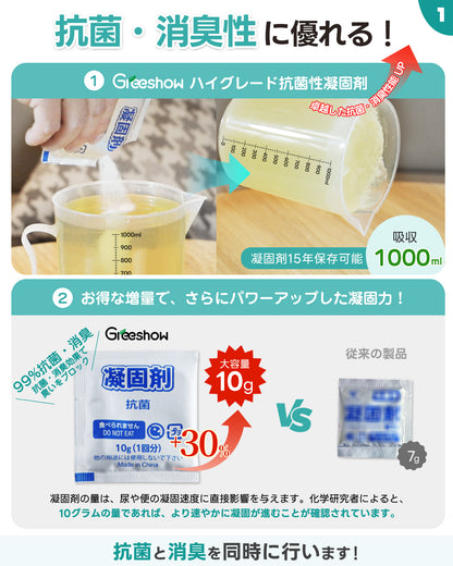 Greeshow 簡易トイレ｜ 60回セット｜凝固剤付き｜防臭・抗菌設計｜15年保存可能｜防災士監修｜災害・キャンプ・車中泊に最適